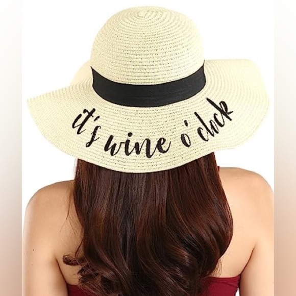 Stylish Cream with Black Accent Decor Band Foldable Embroidered Straw Sun Hat - Picture 3 of 5